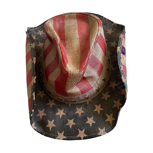 PETER GRIMM Ltd. Men's Justice American Flag Star Studded Straw Cowboy Hat - Picture 5 of 14